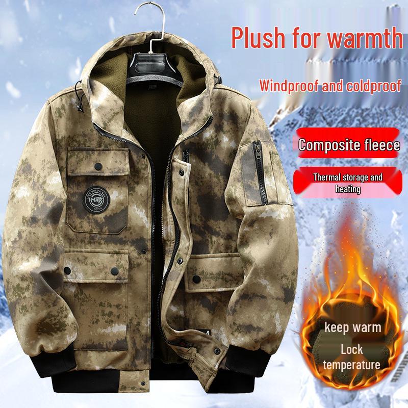 Men's Waterproof Camouflage Workwear: Thick, Plus Velvet for Autumn/Winter - Protective Jacket and Overalls.