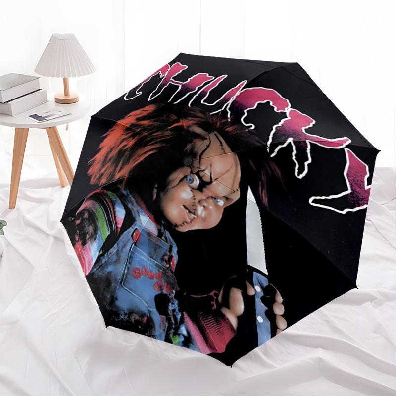 1pc Chucky Horror Doll Automatic Open/Close Umbrella Folding Umbrella, Portable Compact Travel Umbrella, Birthday/Christmas Gift for Men & Women