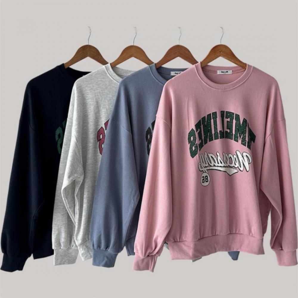 New Arrivals Open Run Women Vintage Pink Street Oversized Print Sweatshirt