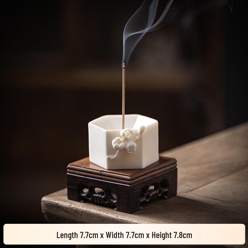 Handcrafted White Porcelain Plum Blossom Incense Holder for Home Decor