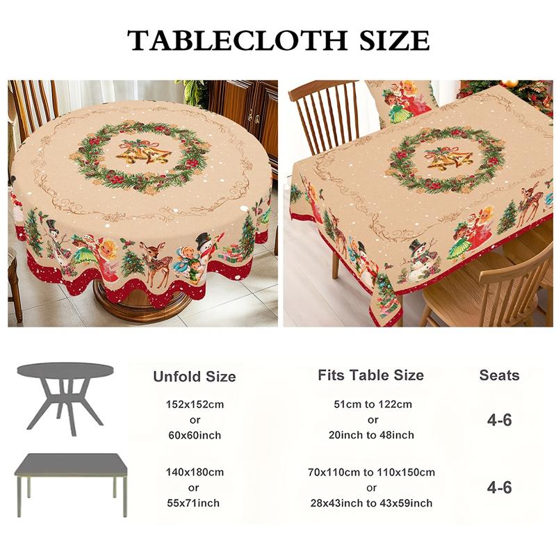 Vintage Christmas Tablecloth Snowman Elk Table Cover Christmas Decorations for Home 2026 Xmas Gifts Navidad Noel New Year 2026