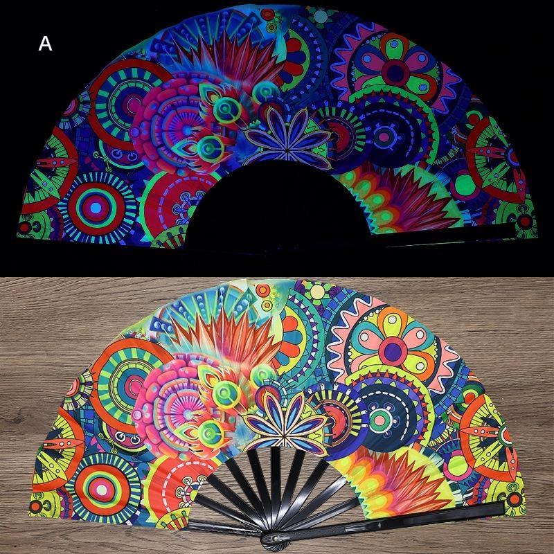 Kung Fu Fan Uv Ink Printing Fluorescent Fan Bamboo Bone Folding Fan For Festival Foldable Fan Music Festival Fan