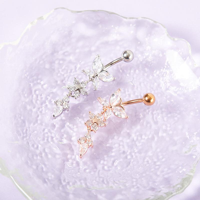 Glänzender Schmetterling Blumen Zirkon Anhänger Bauchnabel Ring Körperschmuck