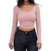 2024 European & American Ribbed Knit Slim Fit Square Neck Long Sleeve Women's T-Shirt