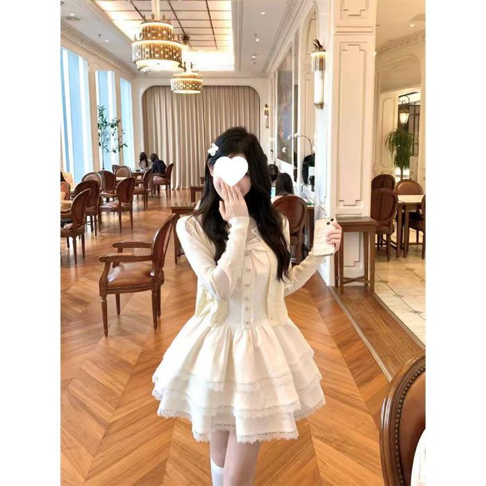 Petite Women s Spring/Summer Off-White Cardigan & White Layered Camisole Dress Set XL