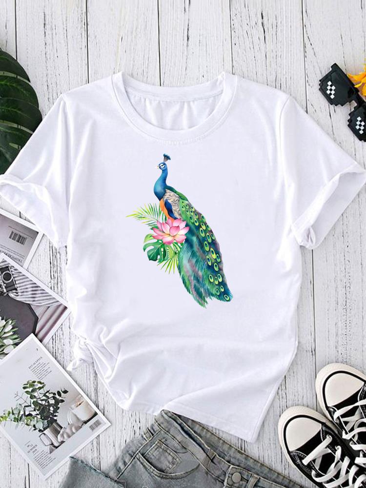 (Asian Size) Women's Clothing T watercolor cute love Graphic Female Top O-neck Tee Fashion Print Casual Short Sleeve T-shirts