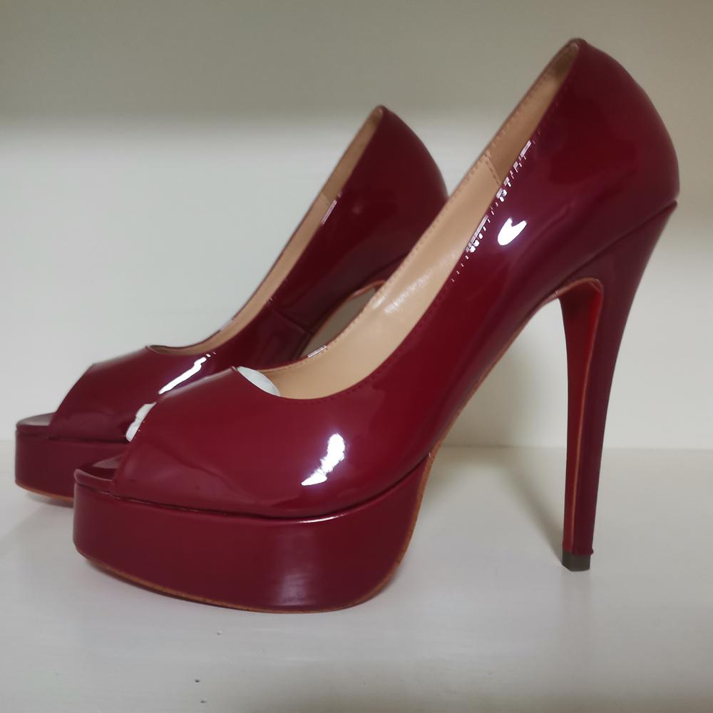 

Сексуальная женская обувь 12 см, туфли-лодочки на высоком каблуке с красной подошвой и открытым носком, свадебные модельные туфли 39