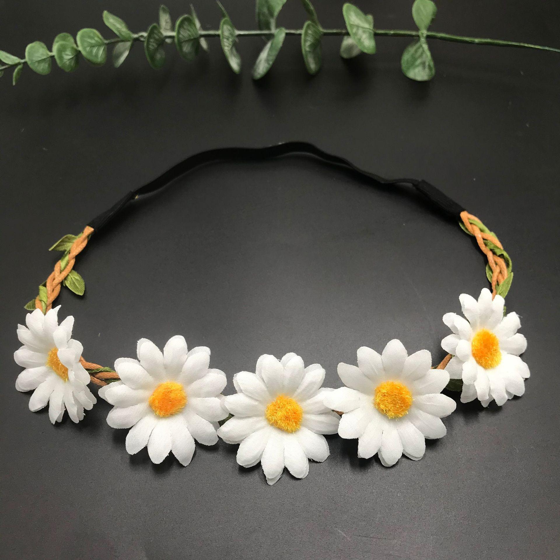 

5 Цветочный венок из ромашек, повязка на голову в виде цветка солнца, повязка на голову в виде соломенной шляпы для отдыха на пляже в стиле Ванпин белый