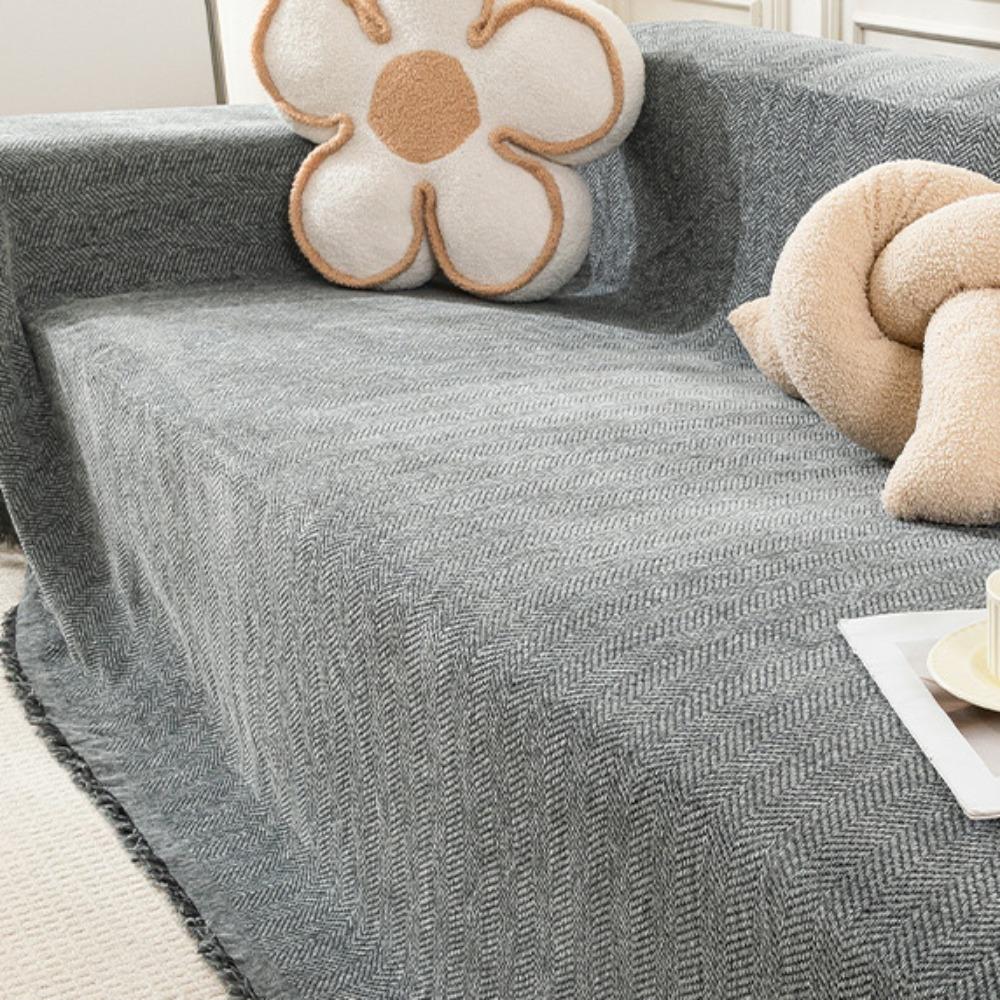 With Tassel Edge Chenille Couch Cover Solid Color Sofa Towel Universal Sofa Cover  Four Seasons 70.87x118.11 in серый