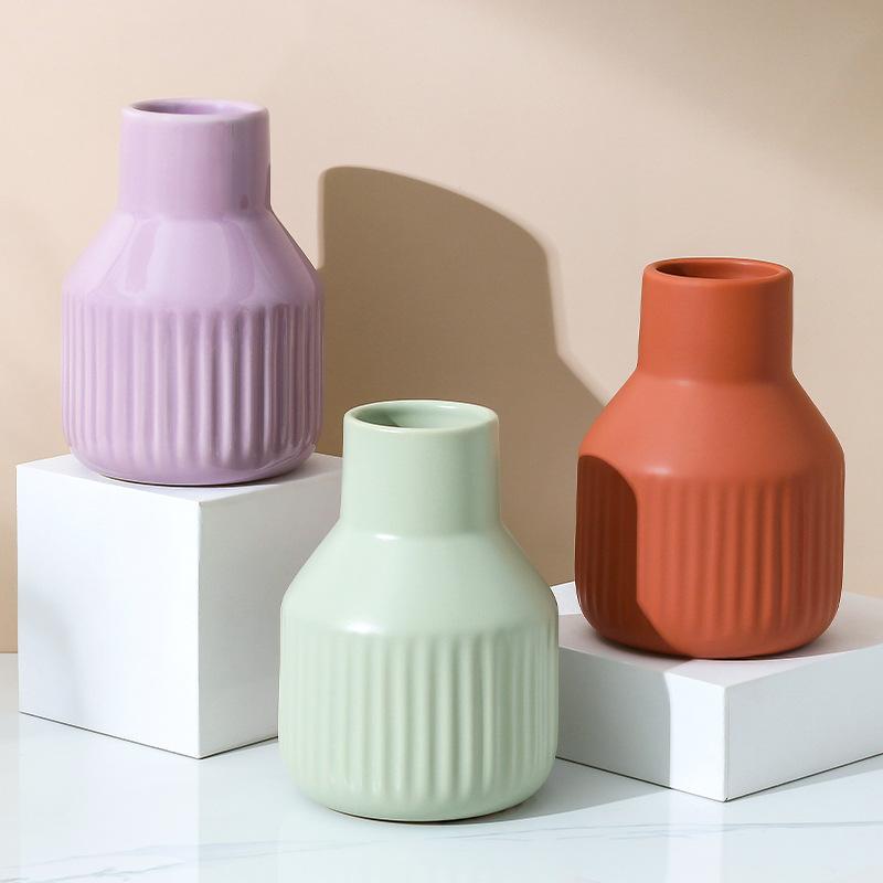 Einfache bunte Vase Keramik Hydrokulturvase Kunst Blumenarrangement Kreative Heimdekoration Desktop-Ornamente Pflanztopf