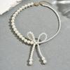 Collana girocollo con ciondolo fiocco perla bianca romantico, gradiente di dimensioni, nappa di perle sintetiche, gioielli per donna, da indossare per feste e matrimoni