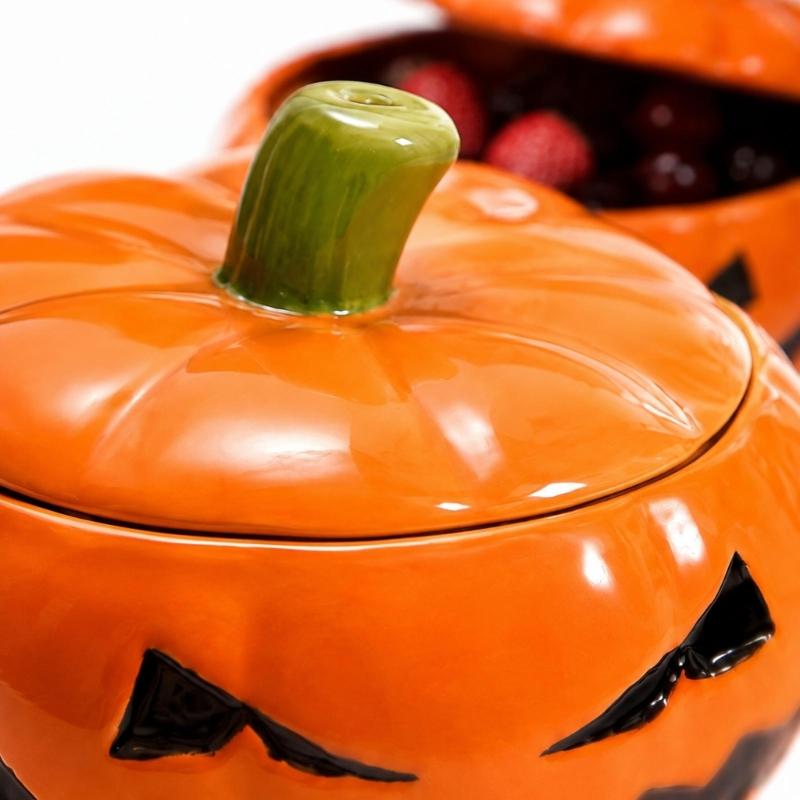 Halloween Berries Draining Bowl with Wash-and-Drain Design, Black Face Accent, and Lidded for Washing Fruits and Vegetables Serving