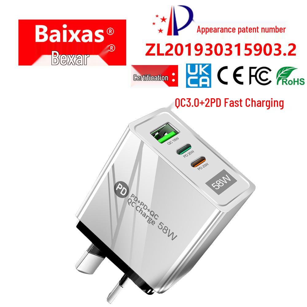 58W Dual Fast Charging Mobile Charger with 2PD+QC3.0 EU/US/UK Adapter