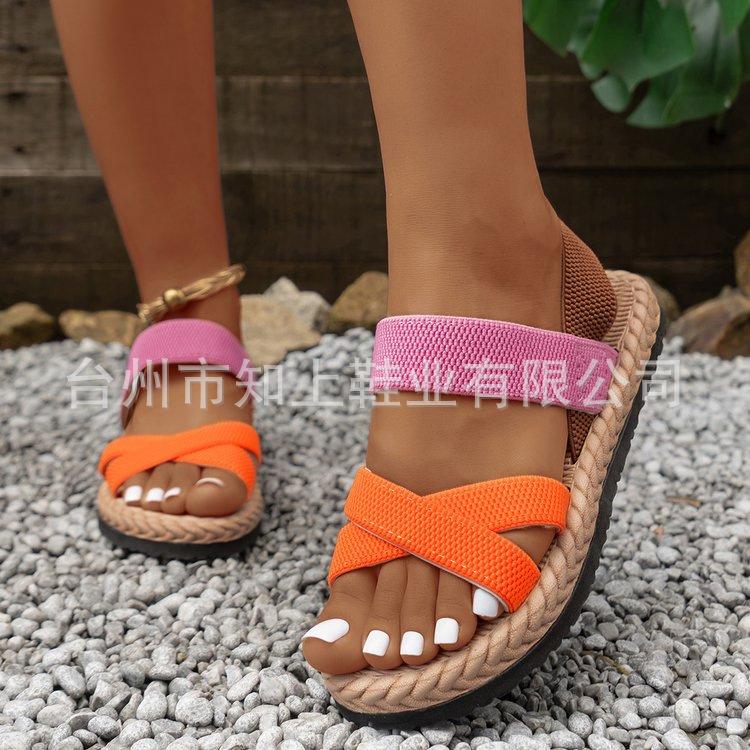 Women's Large Size Slope Heel Sandals Shoes Summer Casual Buckle Design Thick Sole Beach Sandals 36-43