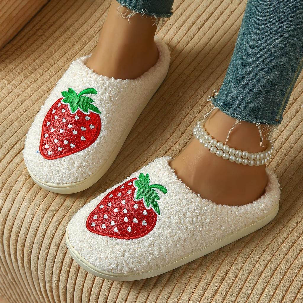 Comfy Strawberry Winter Cotton Slippers for Couples - Non-Slip, Thick Sole