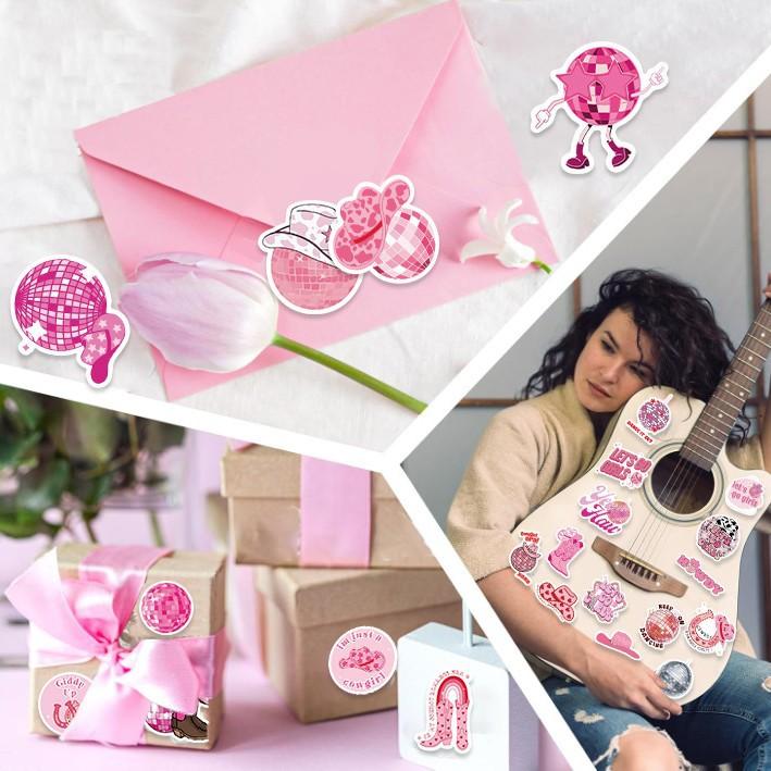50 Pink Cowboy Girl Doodle Stickers Decorate Guitar Laptop Suitcase DIY Waterproof