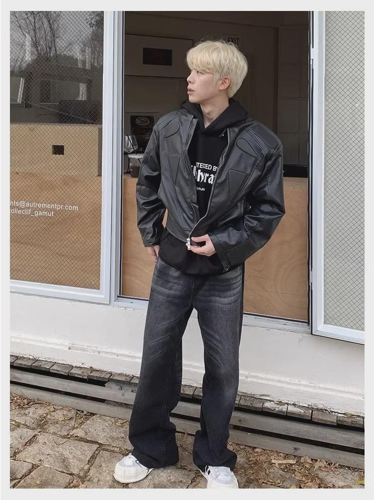 2024 Retro White Leather Motorcycle Jacket with Shoulder Pads - Unisex Street Style