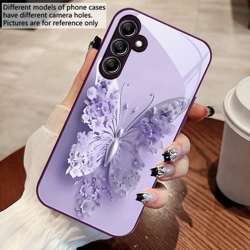 Green Flower Butterfly For Samsung A 73 72 71 70 56 55 54 53 52 51 50 42 35 34 33 32 31 26 25 24 23 22 30 20 Glass Phone Case