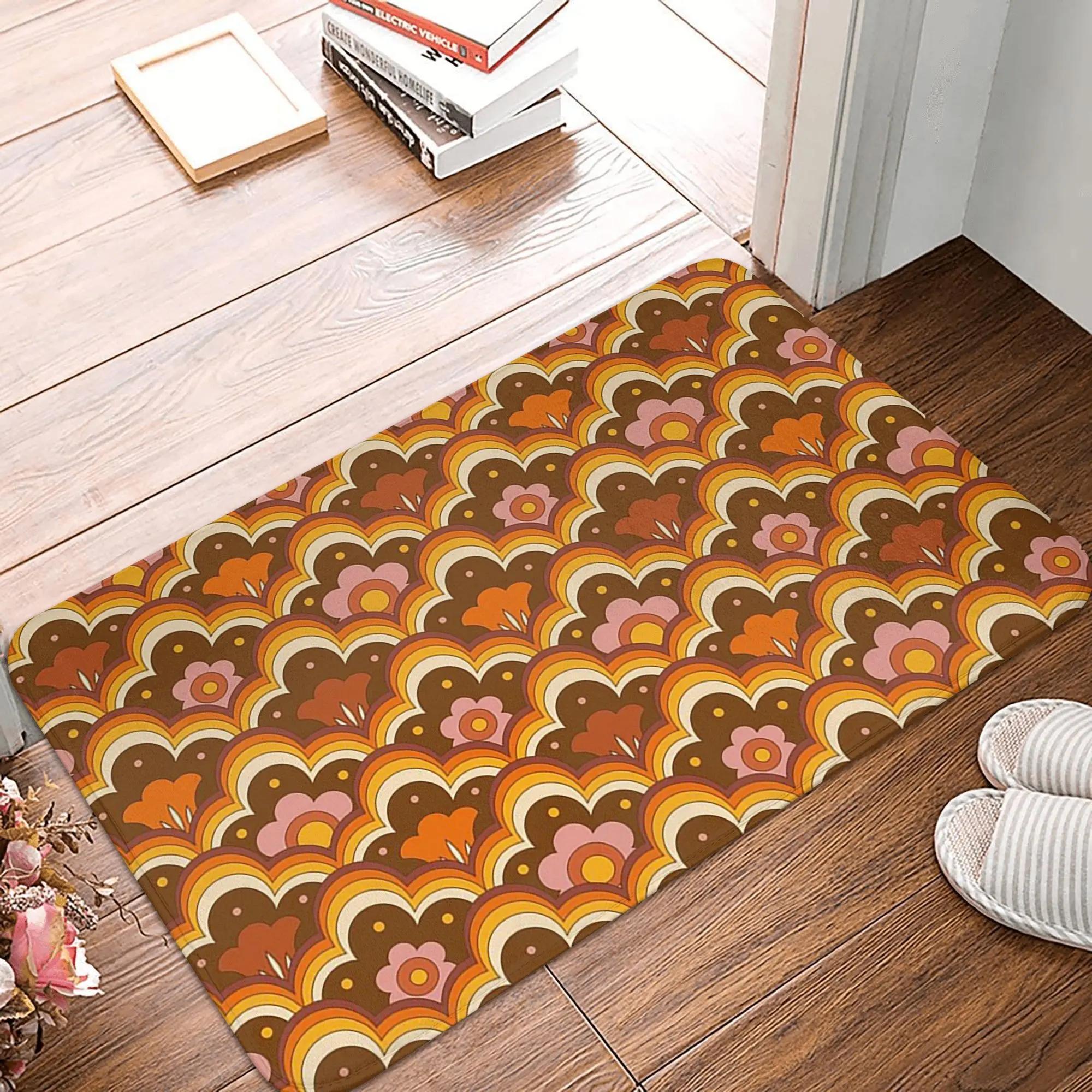 Lodestar Unisex 70S 60S Retro Psychedelic Flower Power, Floral Pattern Anti-Slip Doormat Floor Mat Kitchen Entrance Home Bathroom Footpad Mats