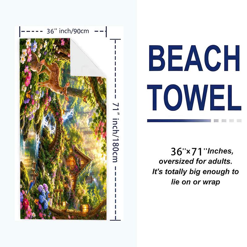 Fairyland Wonderland Print Beach Towel, Large Soft Quick Dry Towel for Beach Camping Swimming
