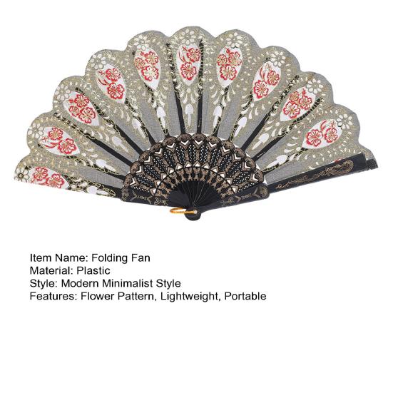 Vintage Flower Folding Fan Decorative Hand Held Fan with Plastic Ribs Portable Dance Wedding Party Fan Women Birthday Gift
