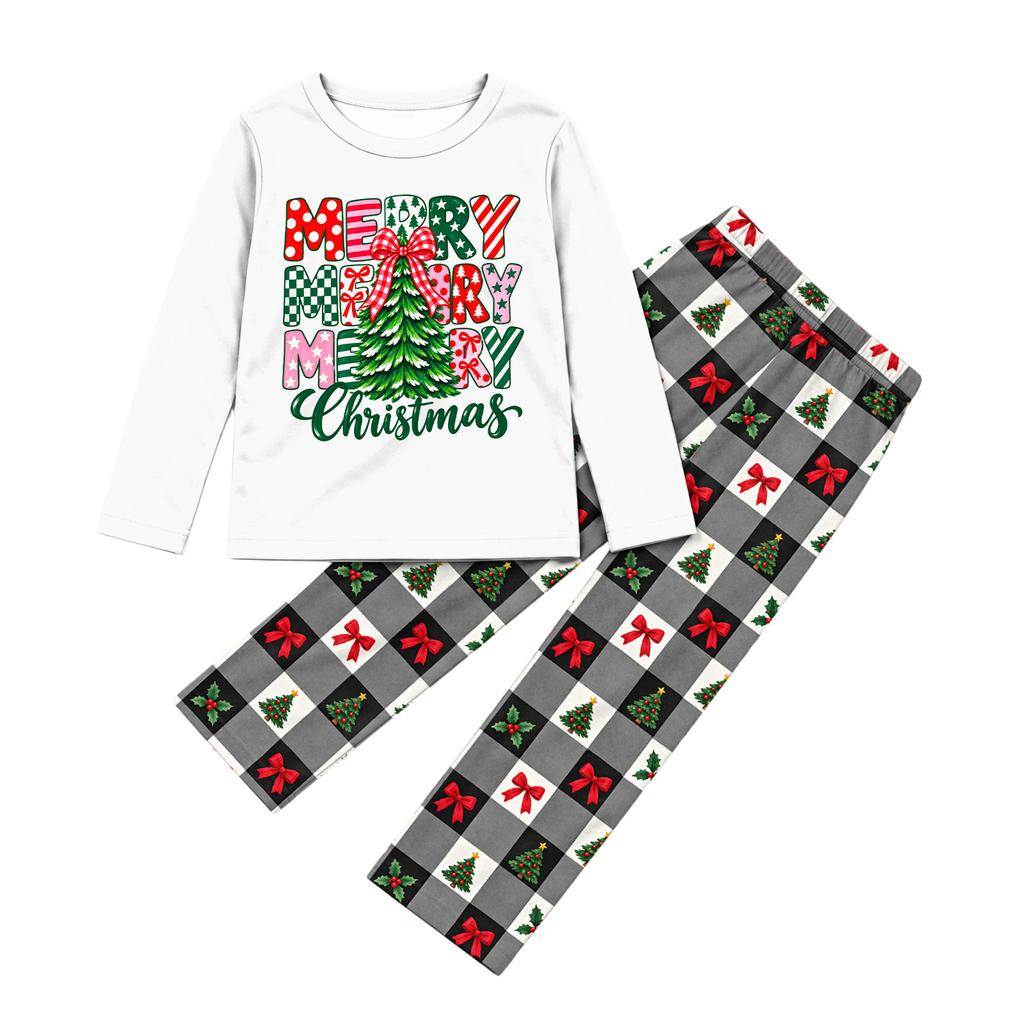 Family Matching Christmas Print Loungewear Set Neck Long Sleeve and Long Pants