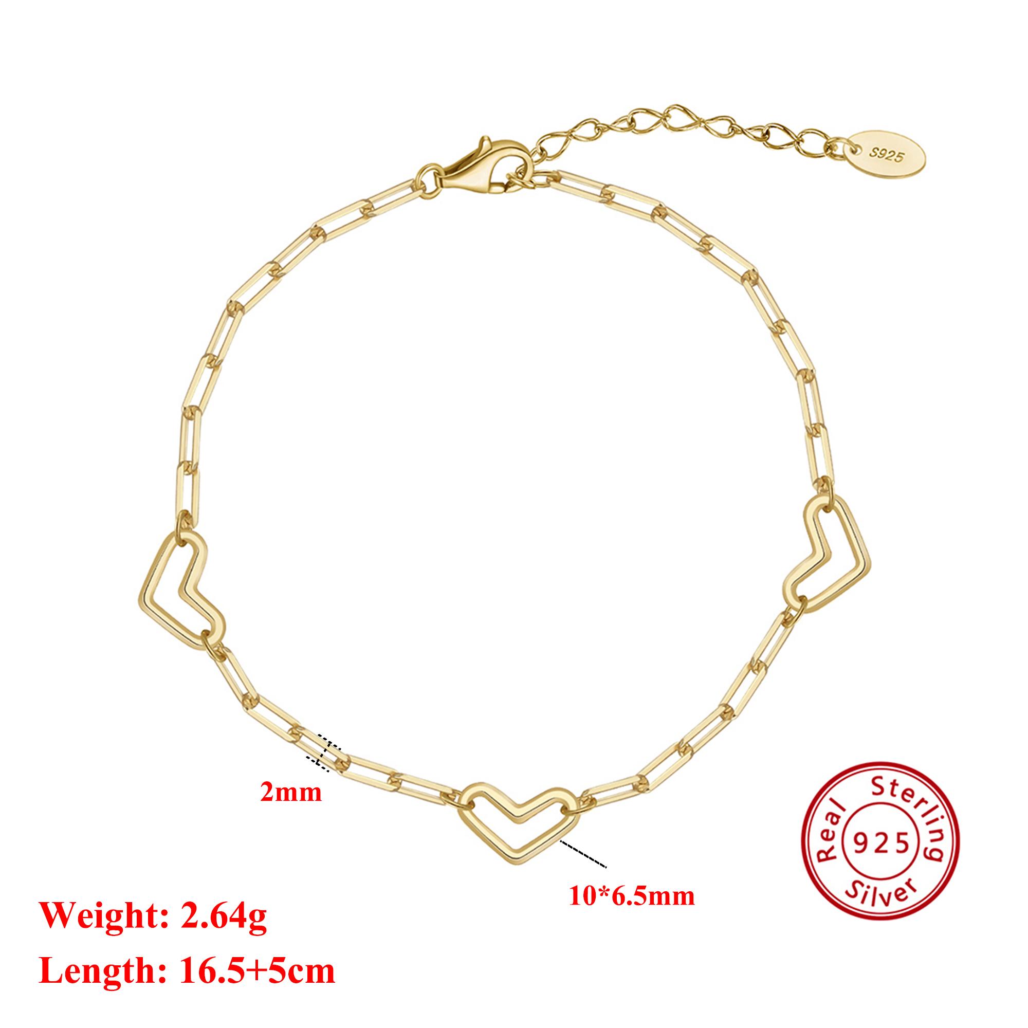 

EFFIE QUEEN Genuine 925 Silver 14k Gold Heart Paperclip Chain Bracelet Romantic Jewelry for Women, Men Anniversary Gift SB194