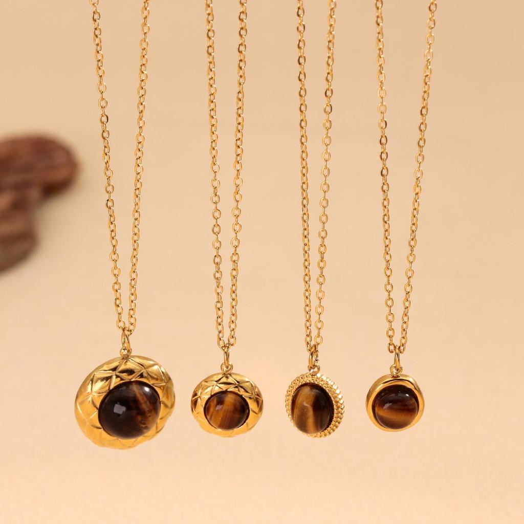 Retro Titanium Steel Tiger Eye Necklace for Women - Elegant Cross-Border Style for Commuting and Outings