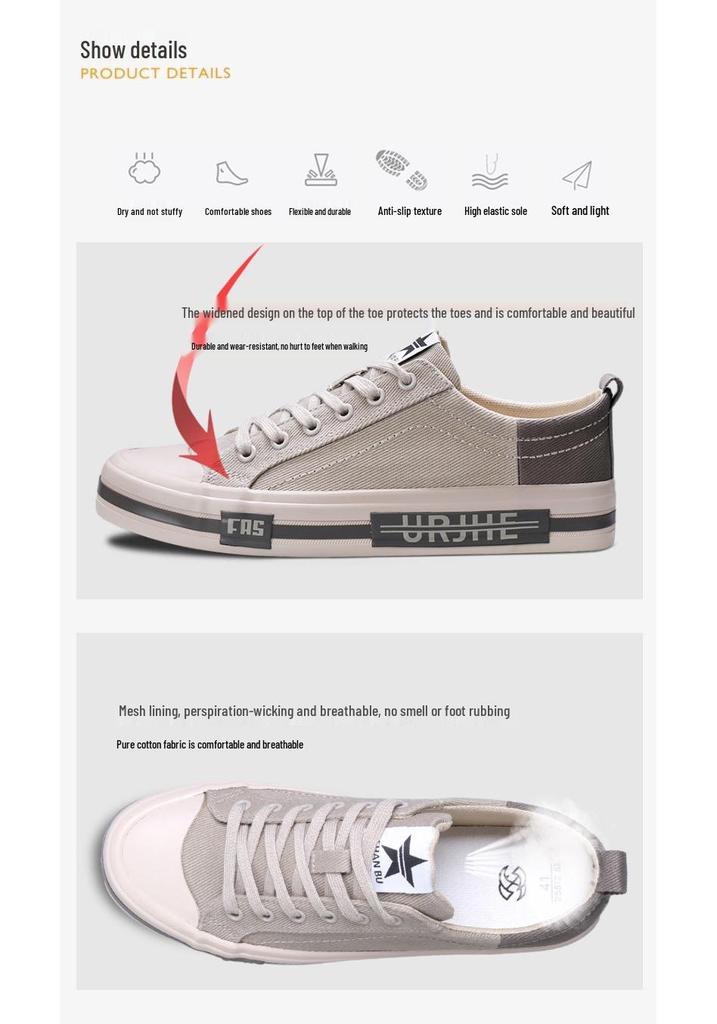 Spring 2026 Men's Korean Style Canvas Shoes - Fashionable, Comfortable, Breathable, Versatile, and Lace-up Skate Shoes