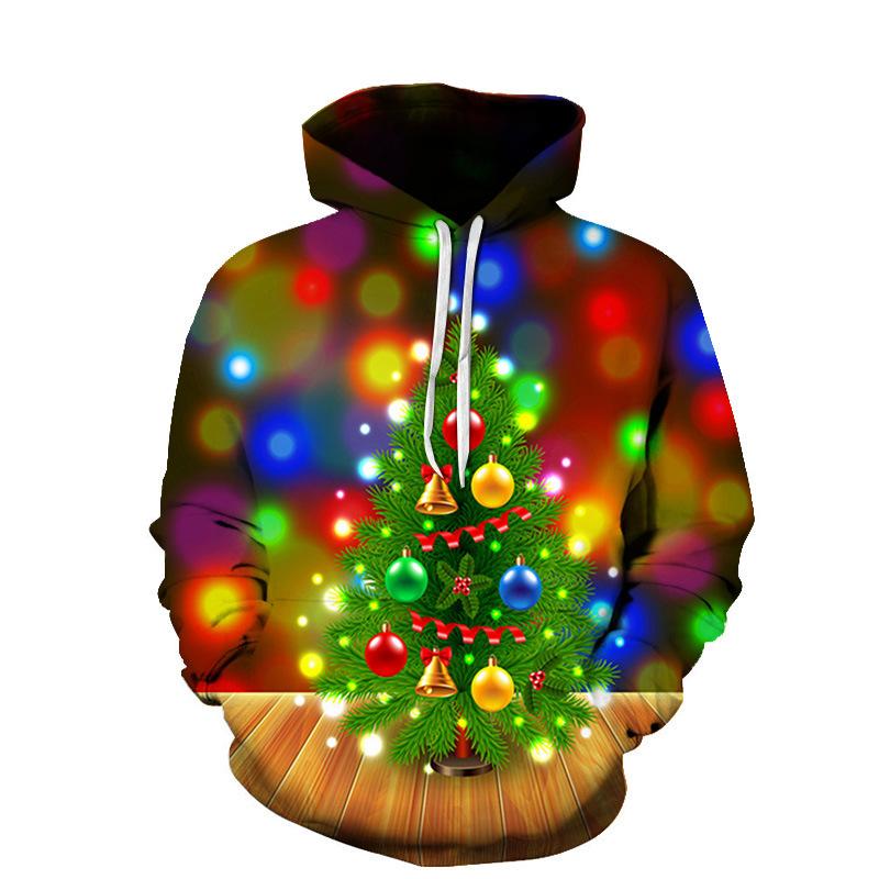 New Christmas Digital 3D Printing Men and Women Hoodie Sweater Tops Round Neck Trend Casual Loose