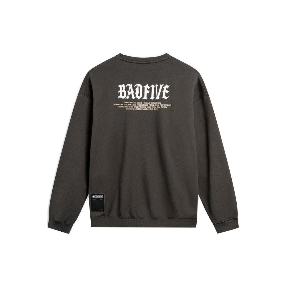 Li Ning X Mister Cartoon Collaboration Badfive Series Letter Round Neck Pullover Sweatshirt Unisex Sweatshirt Dark-Gray AWDTB87-1