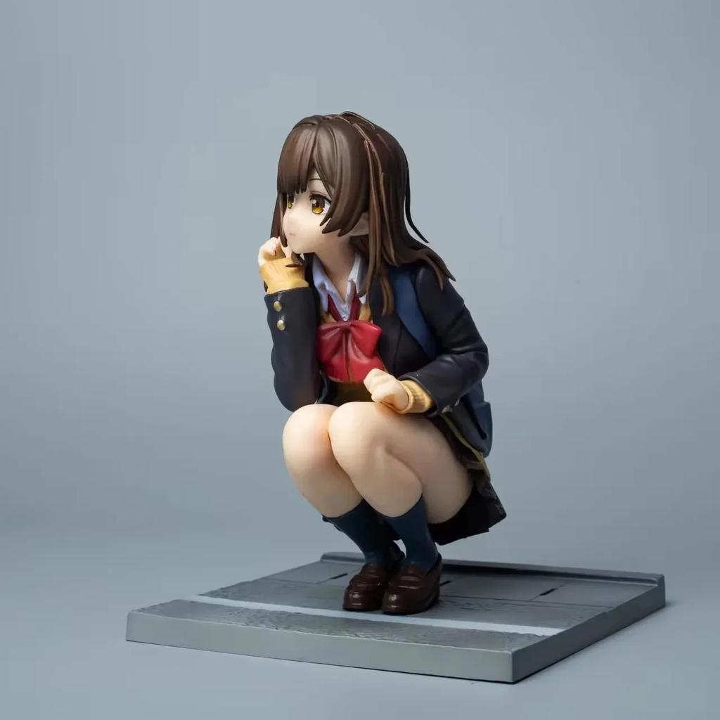 16CM Anime Ogiwara Sayu Figure Hige Wo Soru Soshite Joshikousei Wo Hirou Squatting Model Toy Gift Collection Action Figure