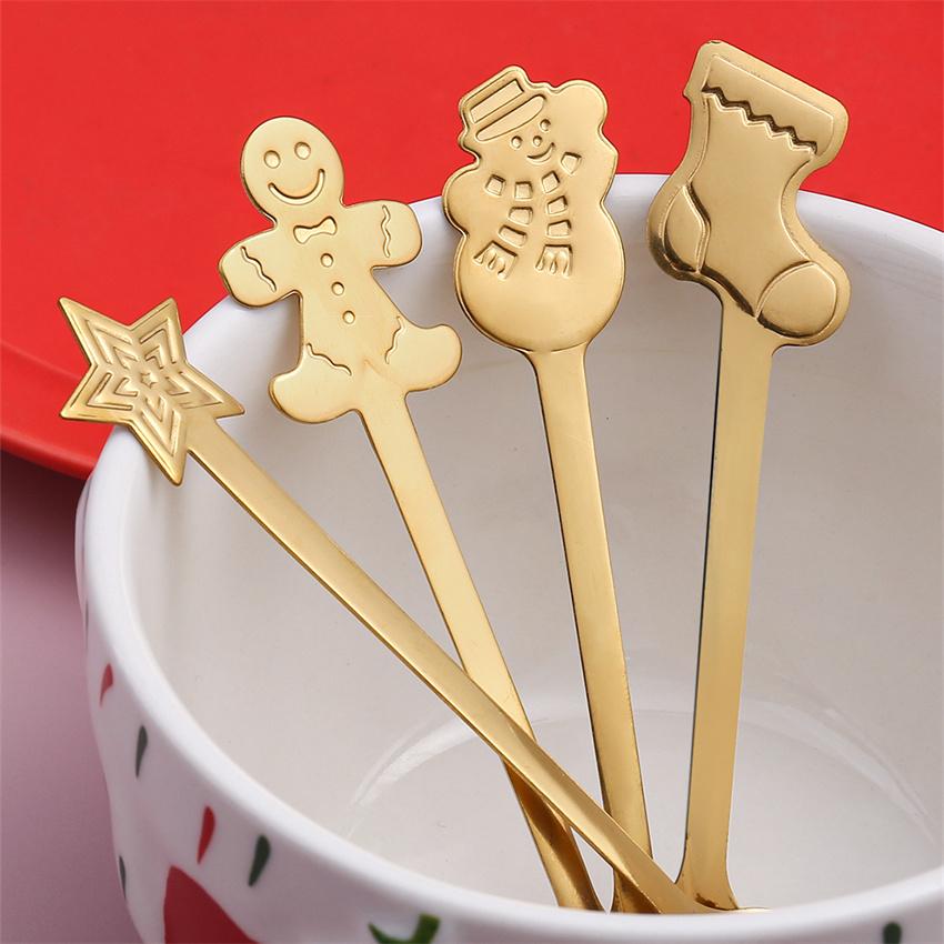 4Pcs Christmas Coffee Spoons with Gift Box Stainless Steel Snowman Star Dessert Spoons Teaspoons Cutlery Spoon Christmas Gift