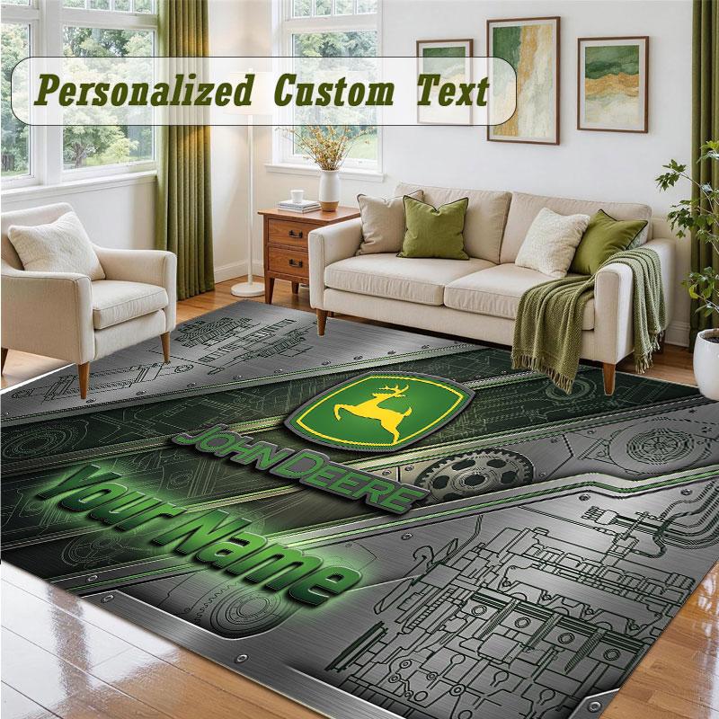 Crystal Velvet Square Rug Custom NameJohn Deere Pattern Non Slip Home Floor Decor Rug
