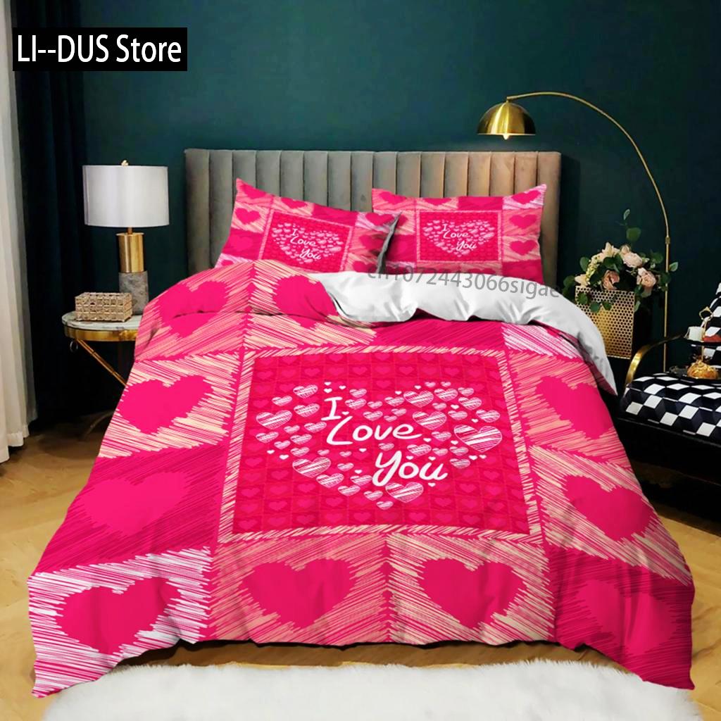 Set Copripiumino Cuore d'Amore Rosa Set Biancheria da Letto Cuore d'Amore Regalo San Valentino Camera da Letto Ragazza Microfibra Queen King Size Copripiumino