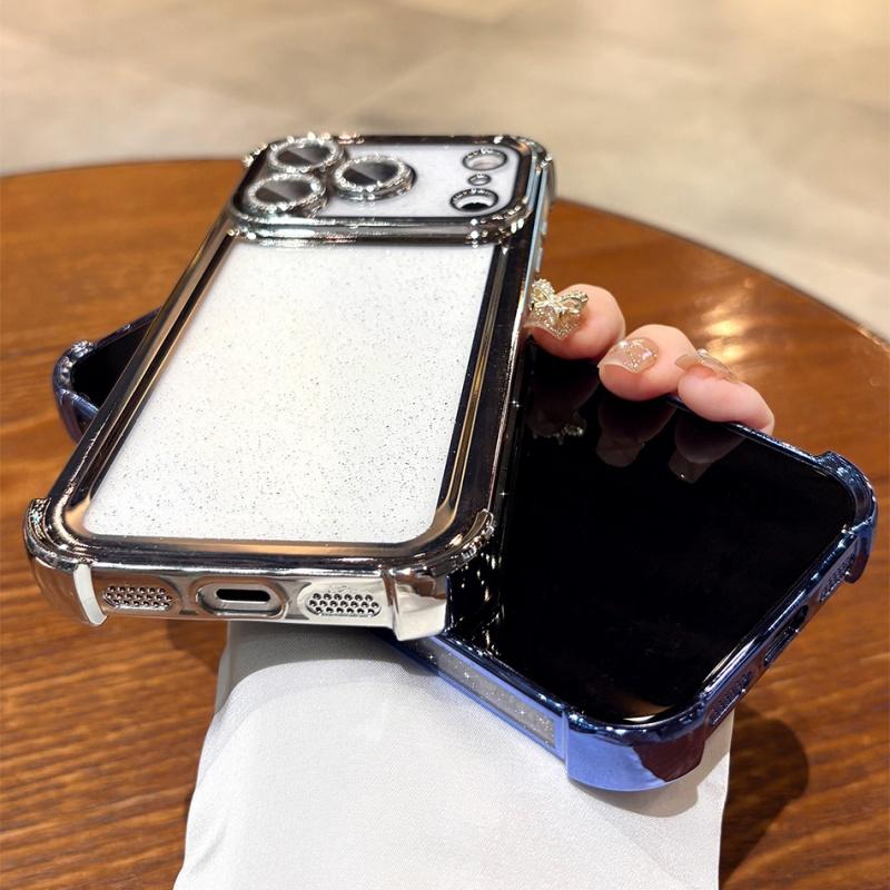 Plating Glitter Transparent Air Cushion Case For iPhone 11 12 13 14 15 16 17 Pro Max 17Air Lens Protection Soft Bumper Cover