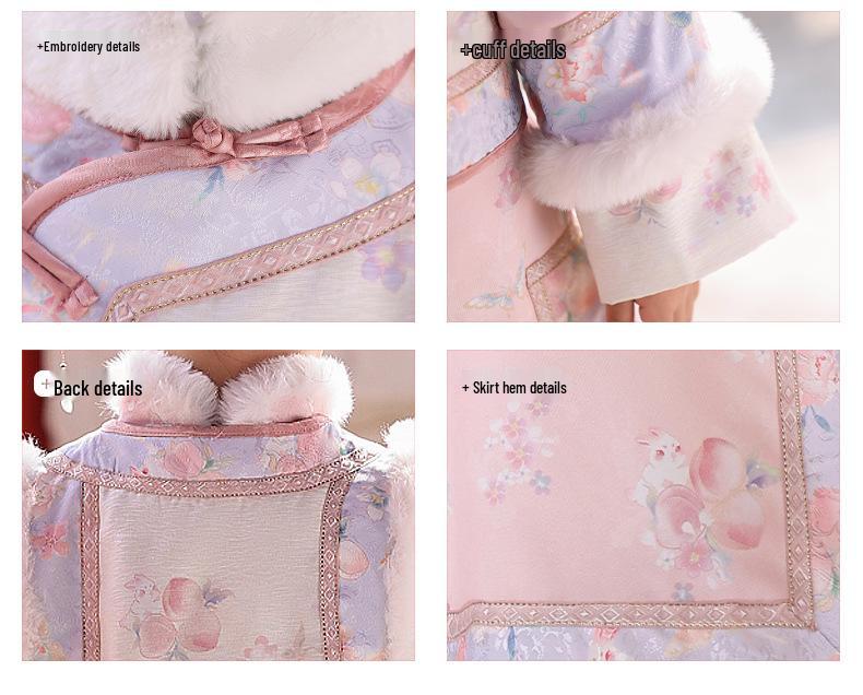 Pink Qing Dynasty Gege Costume for Girls: Autumn/Winter Thickened Baby Hanfu, Chinese Style Tang Suit, Manchu Ethnic Clothing.