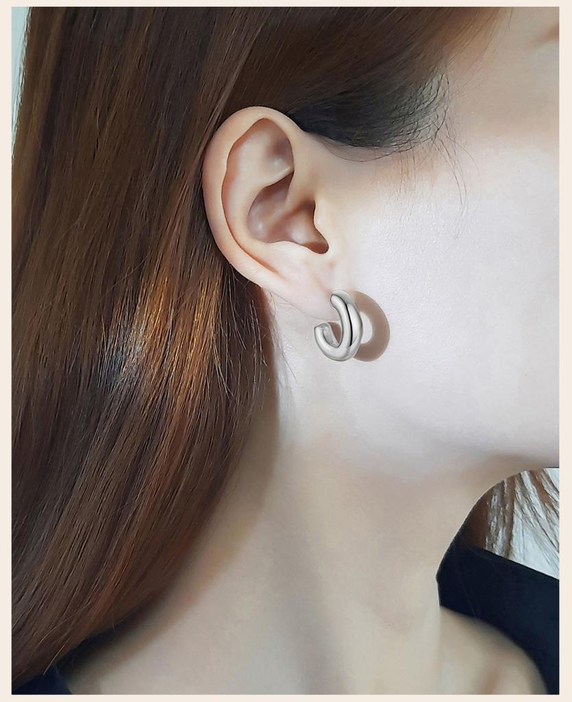 Hollow Tube Hoop Earring for Women, Stainless Steel Medium Bold Tarnish Free Minimalist 2022 Brincos
