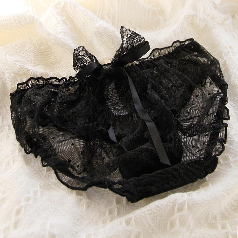 Black Women's Lace Mid-Waist Bow Mesh Panties - 620 Series