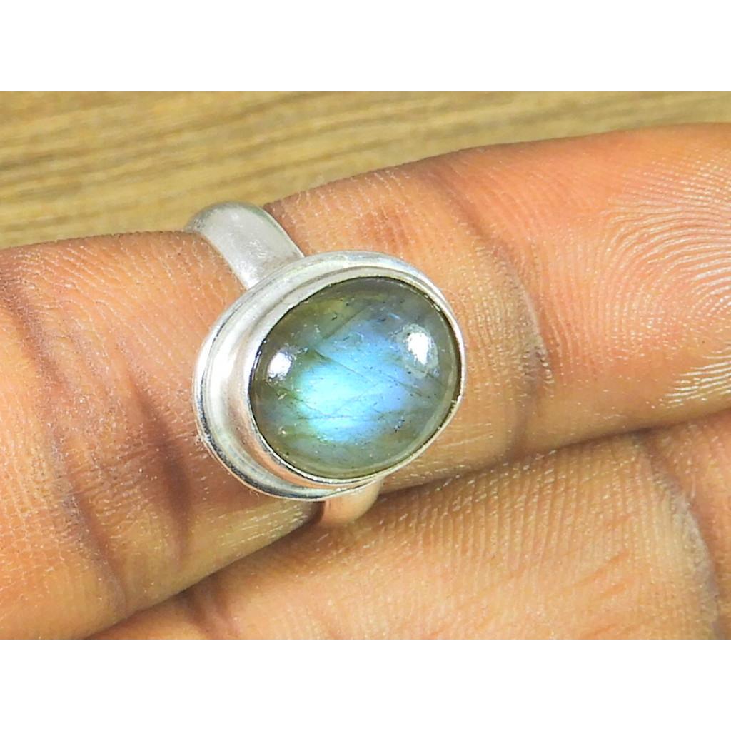 Oval Labradorite Ring US-6.5 Solid 925 Sterling Silver Chunky Gemstone Ring MK-26