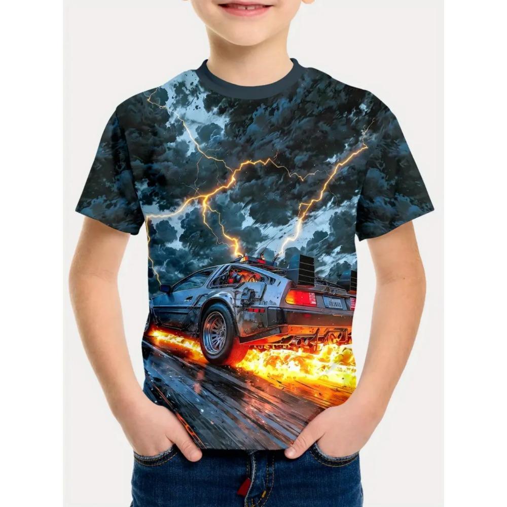 Boys' T-shirts with racing prints, fashionable children's T-shirts, short sleeved children's T-shirts, casual baby clothing for boys