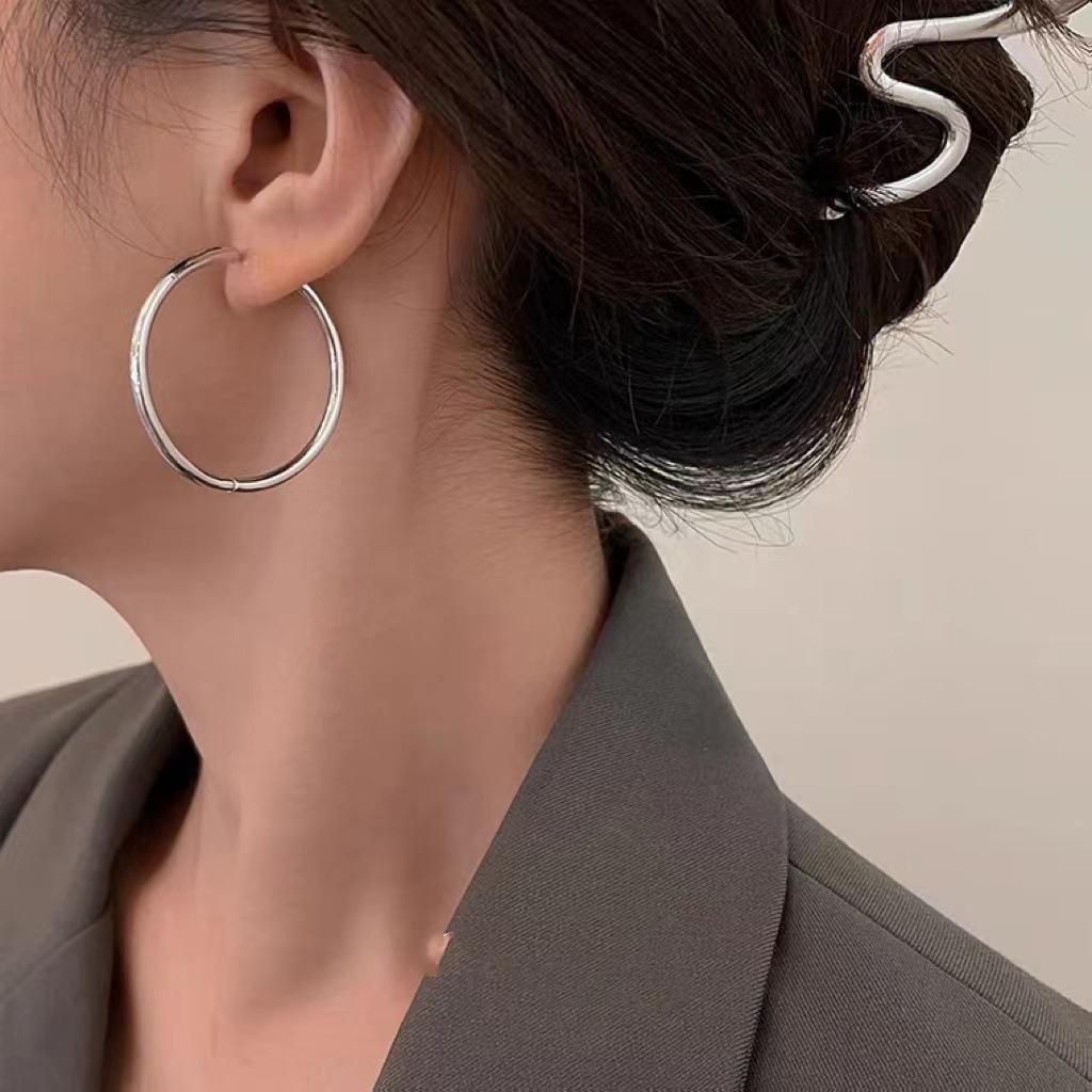 Metal Exaggerated Circle Earrings Women'S Wind Cold Wind Simple Earrings Niche Design Sense Personalized Earrings