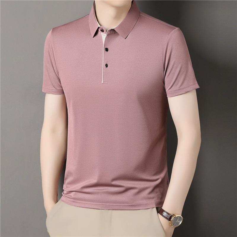 Men's Seamless Ice Silk Polo Shirt Short Sleeve Business Casual Breathable Anti-Wrinkle