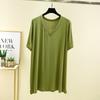 Damen V-Ausschnitt Kurzarm T-Shirt Lockerer Schnitt Lässiges Modal Strickoberteil Einfarbig Sommer Mittellanges Layering-Shirt