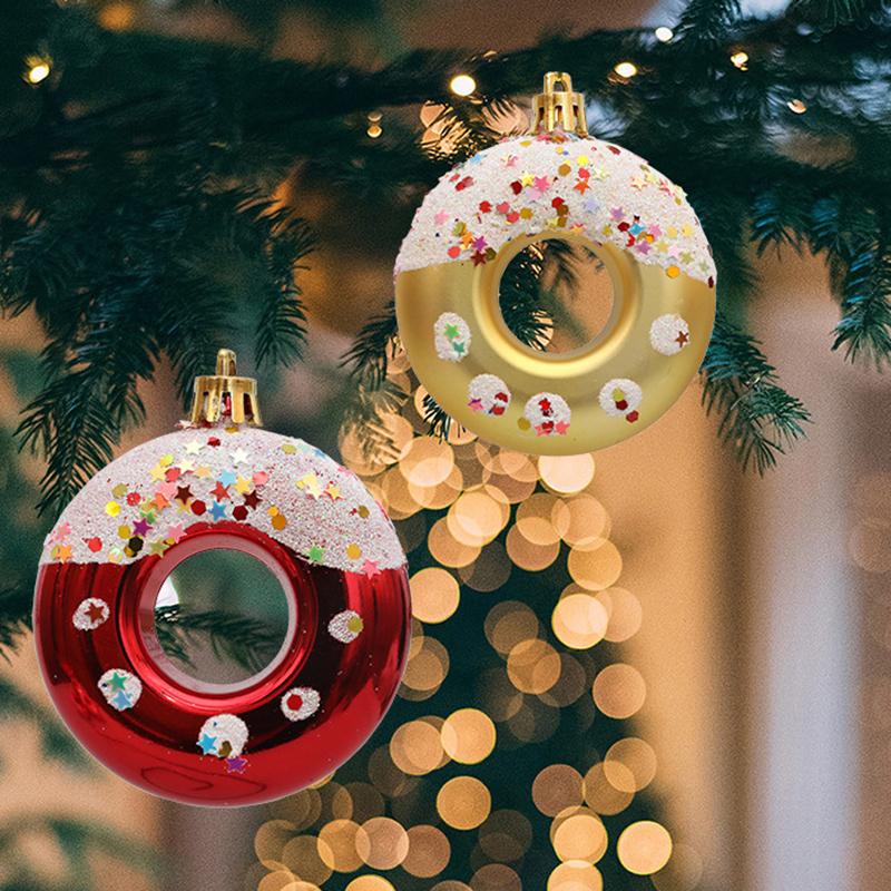 4 Stück Süßigkeiten Donuts Form Weihnachtskugel Ornamente Weihnachtsbaum Hängeanhänger für Zuhause Navidad Party Dekorationen Neujahr 2025