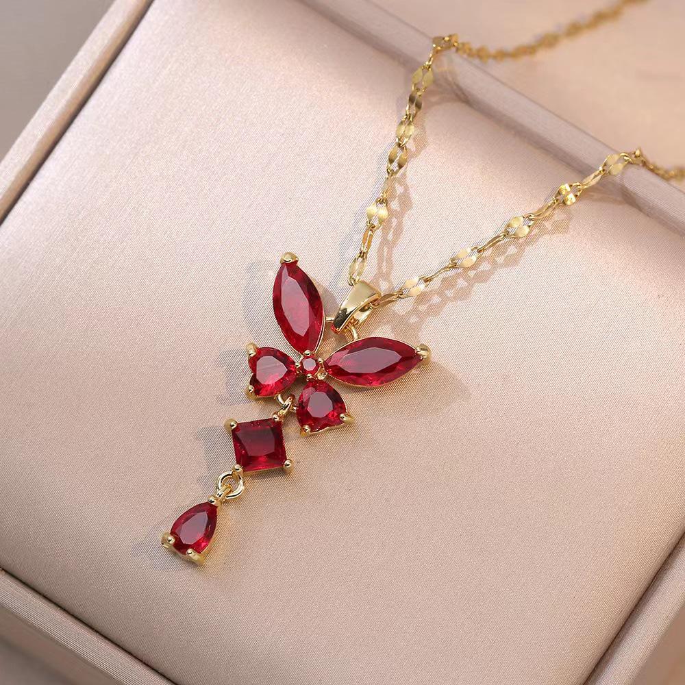 Emerald Zircon Necklace: Colorful Butterfly Clavicle Chain for Women