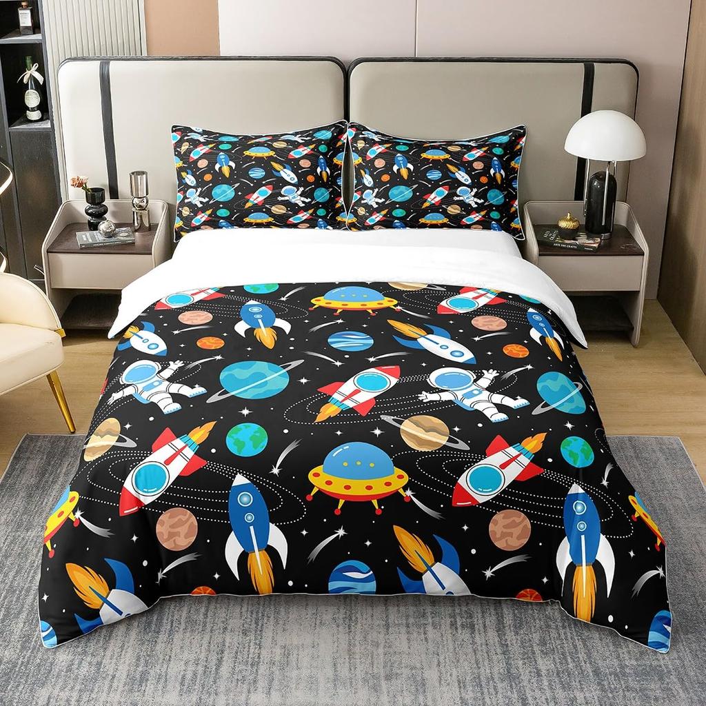 Cartoon Astronaut Galaxy Full Size Comforter Collections For Boys Girls Kids Bedroom Decor Star Bedding Collections Quilt Collection With Pillowcases