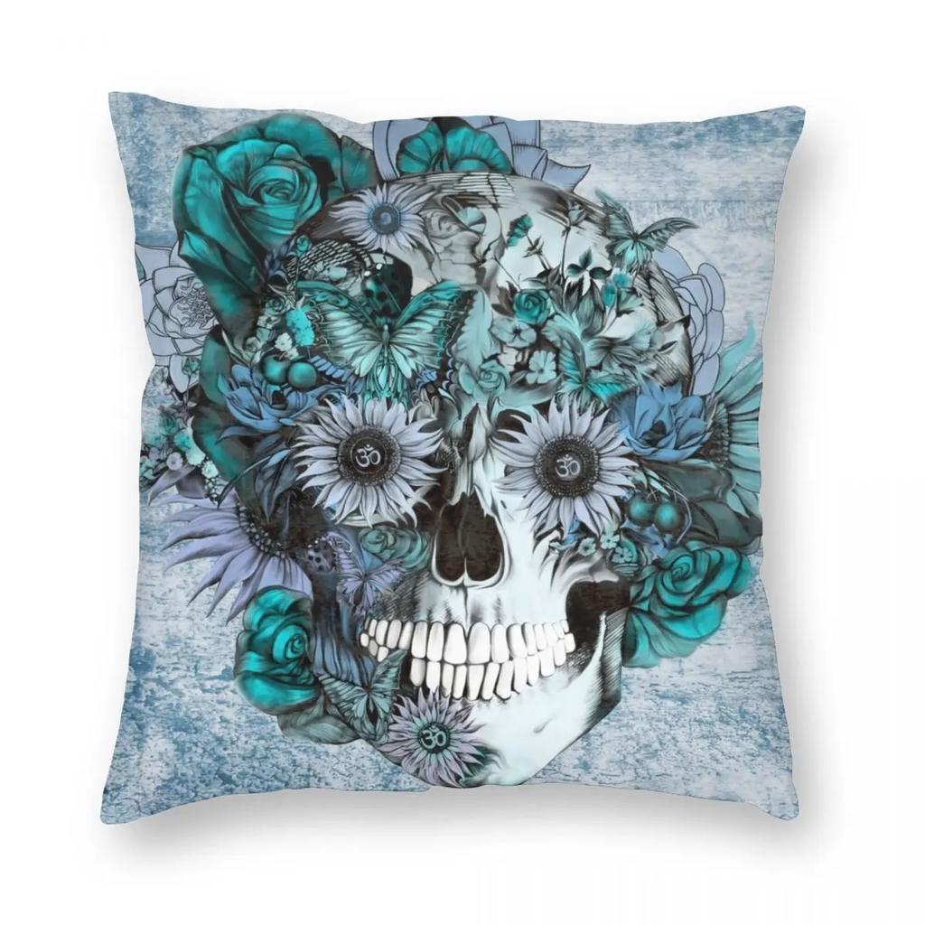 Blaues Grunge Ohm Totenkopf Schmetterlinge Kissenbezug Bedruckt Polyester Kissenhülle Dekorative Kissenhülle Abdeckung Auto Reißverschluss