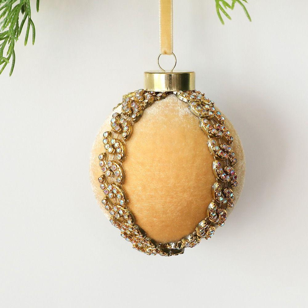 Flocked Velvet Velvet Christmas Ball 8cm Diameter Rhinestone Christmas Balls  Party Decoration