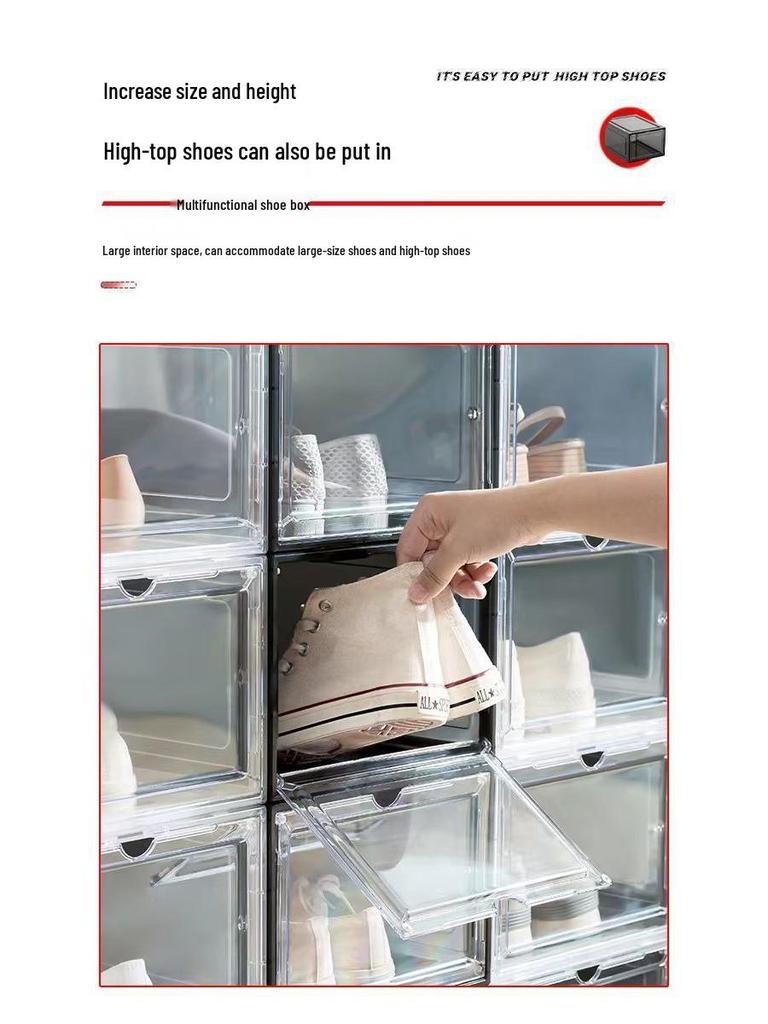 20-Pack Transparent Magnetic Door Vertical Shoe Boxes for High-Top Sneakers – Breathable Acrylic Storage